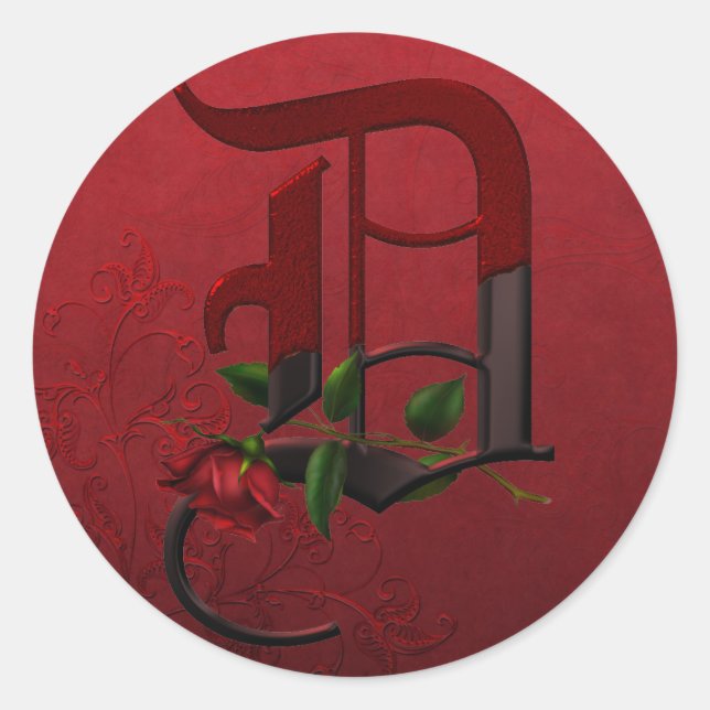 Sticker Rond Rose gothique Monogramme D (Devant)