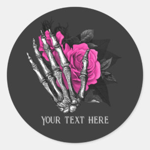 Sticker Rond Rose gothique vintage rose personnalisée squelette