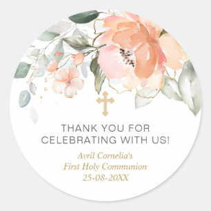 Sticker Rond Rose Green Foliage Première communion Baptême