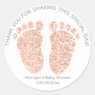 Sticker Rond Rose GreyGlitter Pieds Baby shower Favoriser Cadea