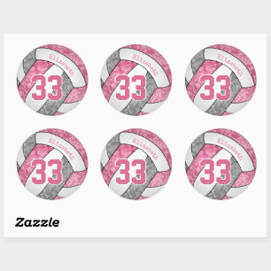 Sticker Rond rose gris blanc personnalisé filles volley-ball