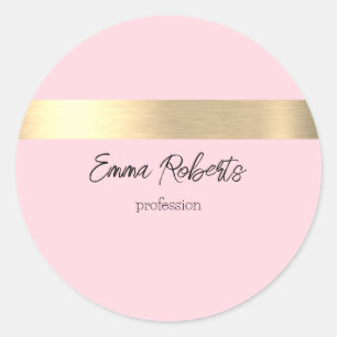 Sticker Rond Rose Guimauve Doré Feuille Rustique Faux
