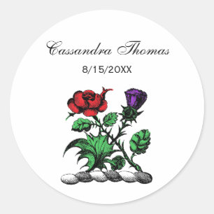 Sticker Rond Rose héraldique et chardon d'armoiries Couleur de