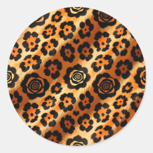 Sticker Rond Rose Imprimé Animalier Léopard Doré