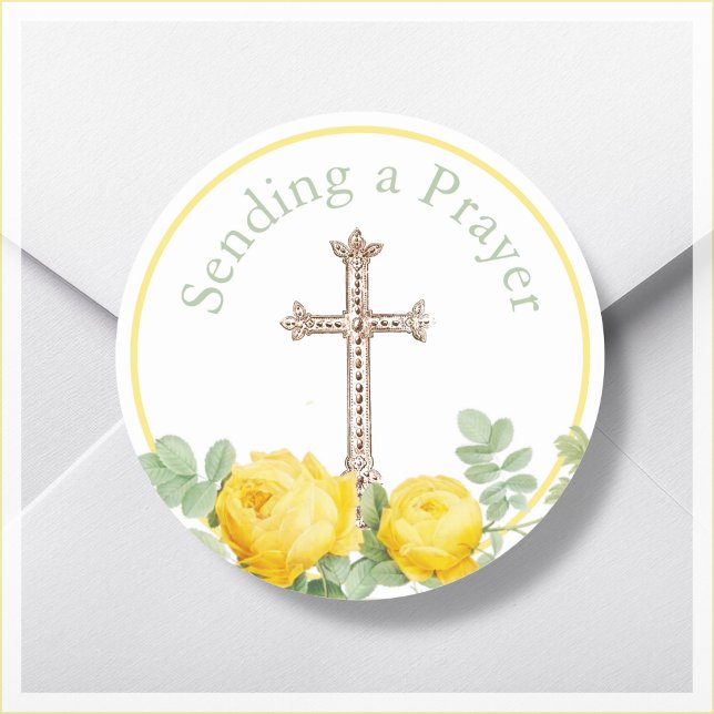 Sticker Rond Rose jaune envoyant une prière religieuse (Créateur téléchargé)