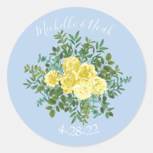 Sticker Rond Rose jaune et bleu clair Vintage Mariage de printe