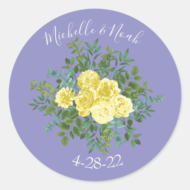 Sticker Rond Rose jaune et Mariage de fenêtre violet (Devant)