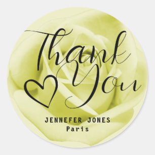 Sticker Rond Rose jaune Simple minimaliste Calligraphie Coeur