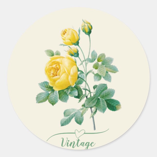 Sticker Rond Rose jaune vintage (Devant)