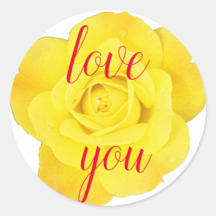 Sticker Rond Rose jaune Vous Aimez Floral Grosses Lettres Cool 