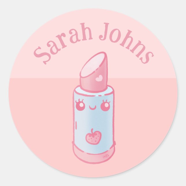 Sticker rond rose Kawaii (Devant)