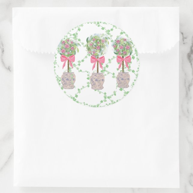 Sticker Rond Rose Lattice vert Topiary jarres de gingembre jarr (Sac)