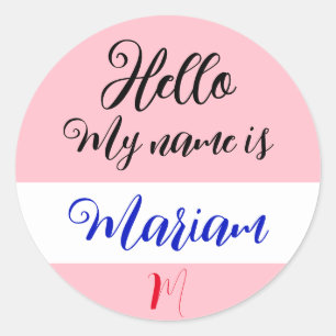 Sticker Rond Rose (Lettre initiale & Nom) Bonjour, je m'appelle