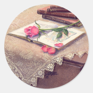 Sticker Rond ROSE & LIVRES par SHARON SHARPE