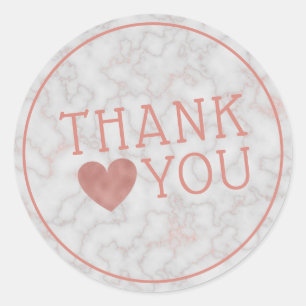 Sticker Rond Rose Marbre or Foil Coeur Merci