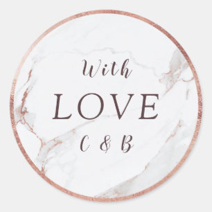 Sticker Rond Rose marbre or marbre moderne mariage amour monogr