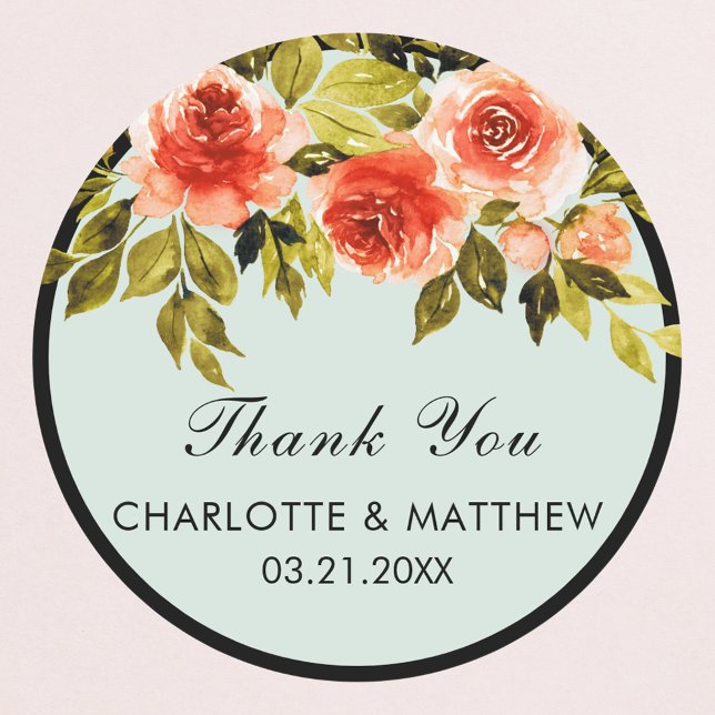 Sticker Rond Rose Mariage Merci  de Mint Green (Créateur téléchargé)