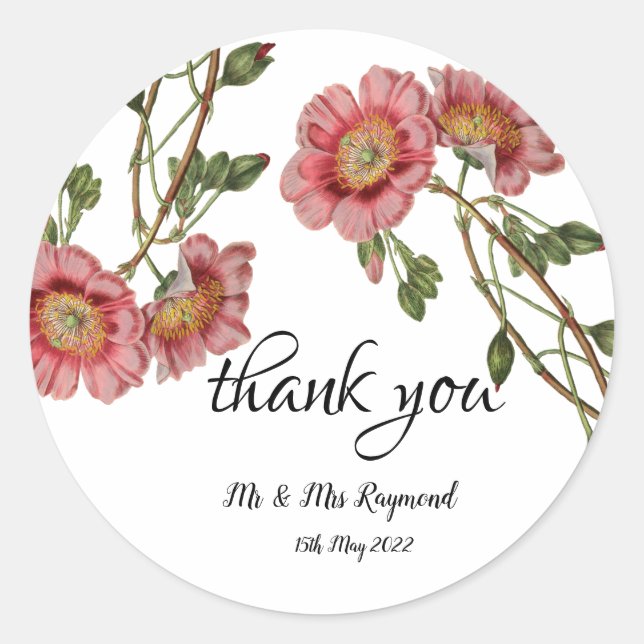 Sticker rond rose Merci Floral (Devant)