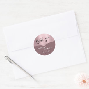 Sticker Rond Rose métallique chic Gold Script Mariage Merci