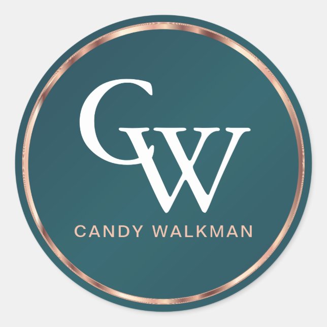 Sticker Rond Rose métallique Or et Turquoise (Devant)