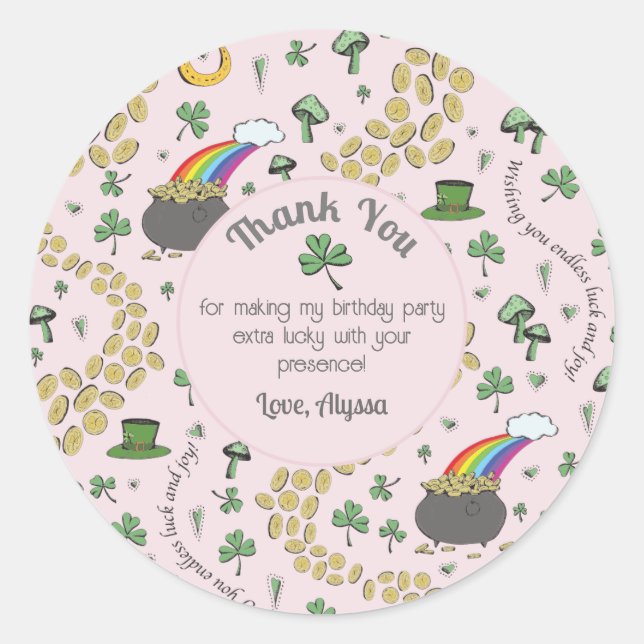 Sticker Rond Rose, Mignon & Rond Merci pour la Saint-Patrick (Devant)