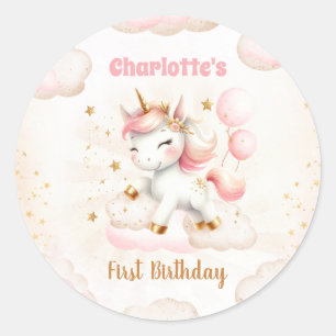 Sticker Rond Rose mignon Unicorn Magique fille Anniversaire