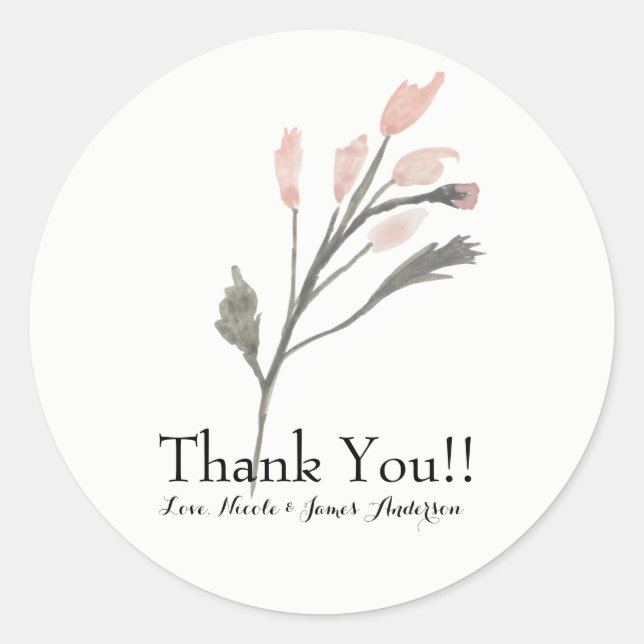 Sticker Rond Rose Moderne Aquarelle Fleur Floral Mariage Favori (Devant)