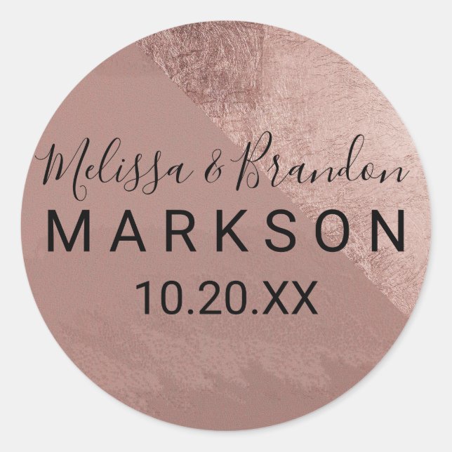 Sticker Rond Rose moderne Gold Faux Foil Triangle Mariage (Devant)