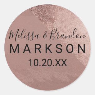 Sticker Rond Rose moderne Gold Faux Foil Triangle Mariage