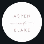 Sticker Rond Rose moderne  Gold Script Mariage Enveloppe sceaux<br><div class="desc">Ces scellés d'enveloppe de mariage d'or rose moderne sont parfaits pour un mariage minimaliste. Le design simple de couleur rose rose rose rose présente une typographie industrielle unique avec un style boho moderne. Personnalisable dans n'importe quelle couleur. Gardez le design minimal et élégant, en l'état, ou personnalisez-le en ajoutant vos...</div>