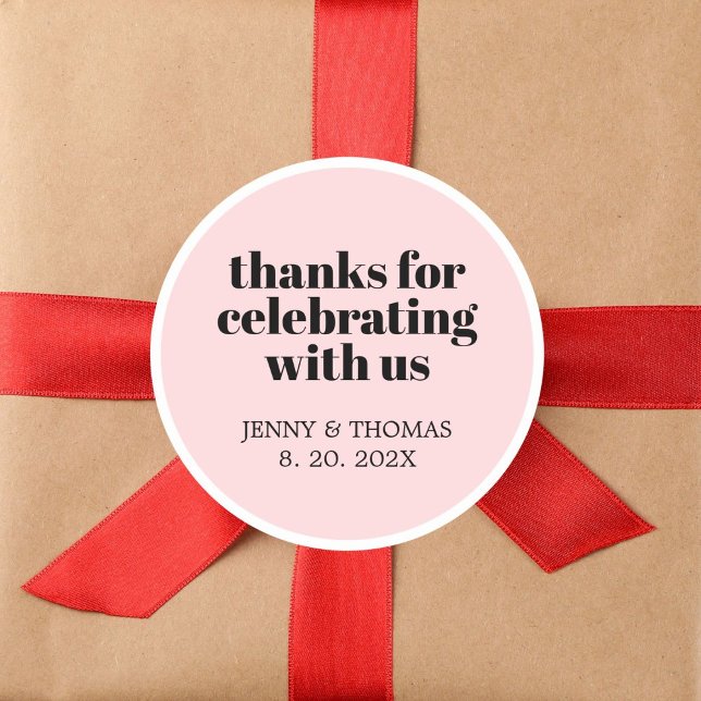 Sticker Rond Rose moderne Merci noir blanc (Créateur téléchargé)