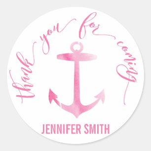 Sticker Rond Rose nautique de Merci d'Ancre d'aquarelle