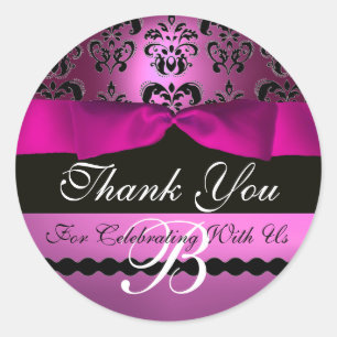 Sticker Rond ROSE NOIR DAMASK RIBBON MONOGRAM Violet violet