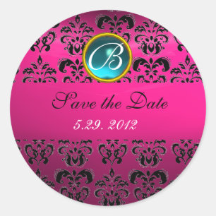Sticker Rond ROSE NOIR DOMMASQUE MONOGRAM, turquase bleue, fuch