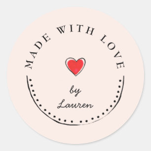 Sticker Rond Rose & Noir Fabriqué avec amour