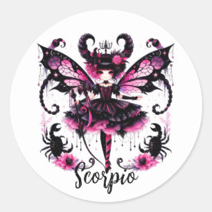 Sticker Rond Rose Noir Fée Gothique Scorpio Astrologie Zodiac