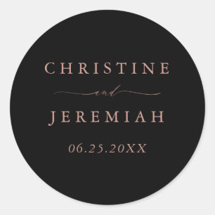 Sticker Rond Rose noir simple or moderne Mariage de script mode