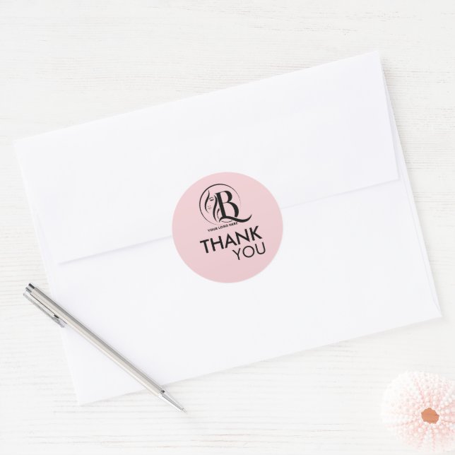 Sticker Rond Rose Noir Votre Logo Merci (Enveloppe)