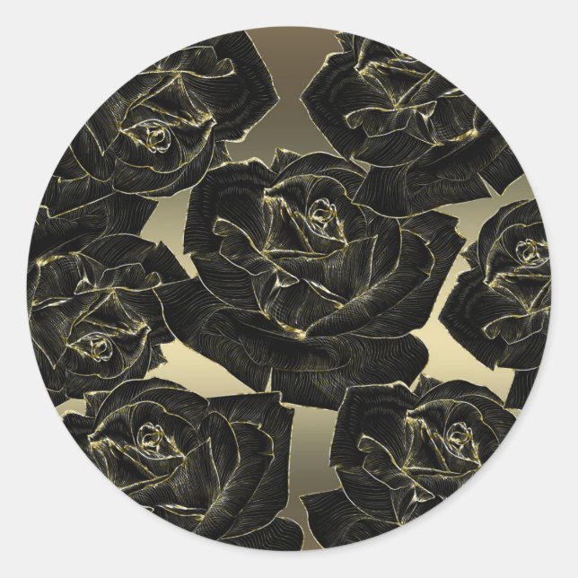 Sticker Rond Rose noire et or Glam élégant Chic de fête classe (Devant)