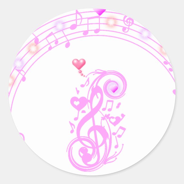 Sticker Rond Rose, Notes de musique de Love_ (Devant)