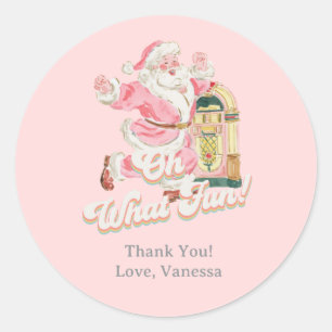 Sticker Rond Rose Oh Quel Amusant Rétro Super Père Noël Merci