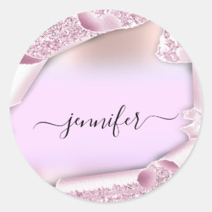 Sticker Rond Rose Ombre Parties scintillant Rose Rose Nom Douce