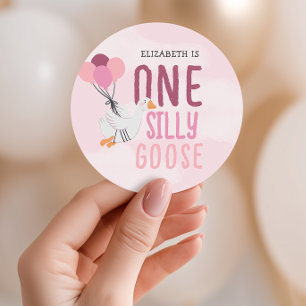 Sticker Rond Rose One Silly Goose 1er anniversaire
