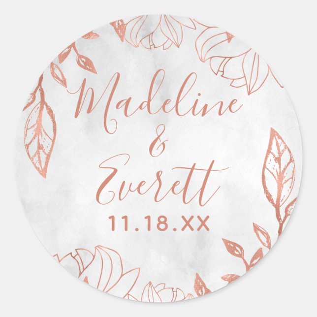 Sticker Rond Rose or Botanique Floral Gris Mariage (Devant)