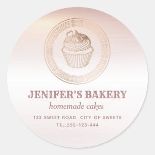 Sticker Rond Rose or cupcakes maison et gâteries emballage