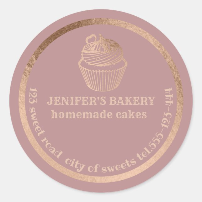 Sticker Rond Rose or cupcakes maison et gâteries emballage (Devant)