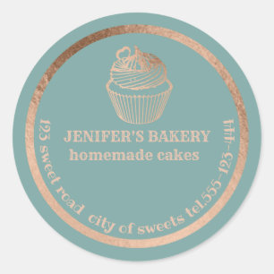 Sticker Rond Rose or cupcakes maison et gâteries emballage