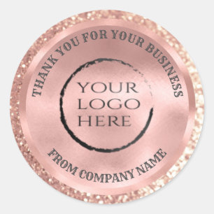 Sticker Rond Rose or feuille de brillance merci personnalisé lo