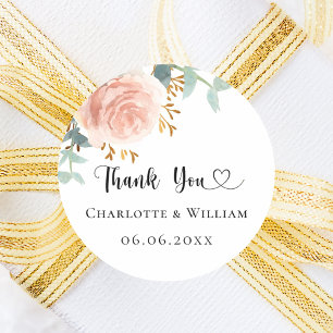 Sticker Rond Rose or floral eucalyptus merci mariage