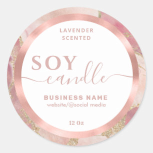 Sticker Rond Rose or mignon script simple soy chandelle étiquet